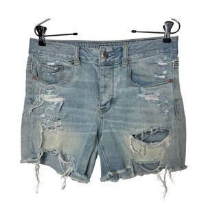 American Eagle Tomgirl Distressed Denim Shorts Light Wash Button Fly Size 4